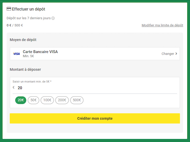 Dépôt par carte bancaire sur Unibet