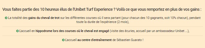 Unibet Turf Experience : les gains